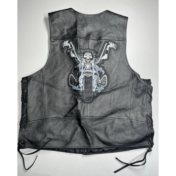 Harley Davidson Mens Leather Vest Size XL Black Death Rider Skeleton Biker Patch